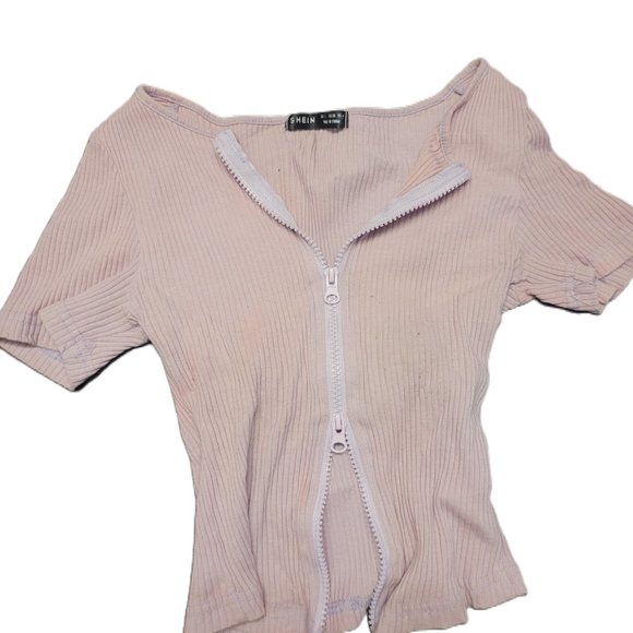 SHEIN Short sleeve tight TOP with zip - light lila purple - Picture 2 of 4